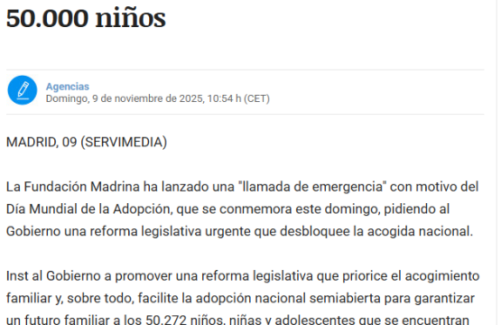 Fundación Madrina reclama cambios legislativos para dar una familia a 50.000 niños