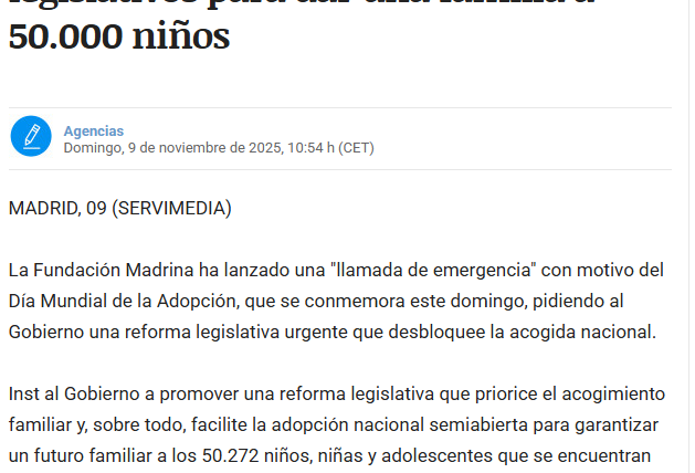 Fundación Madrina reclama cambios legislativos para dar una familia a 50.000 niños