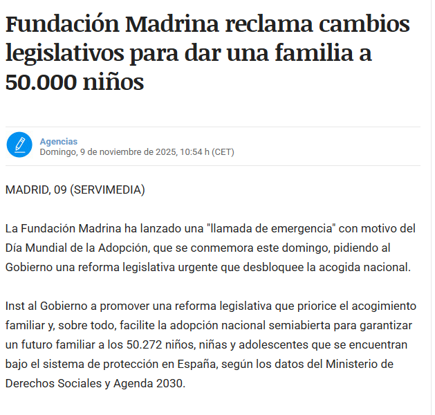 Fundación Madrina reclama cambios legislativos para dar una familia a 50.000 niños